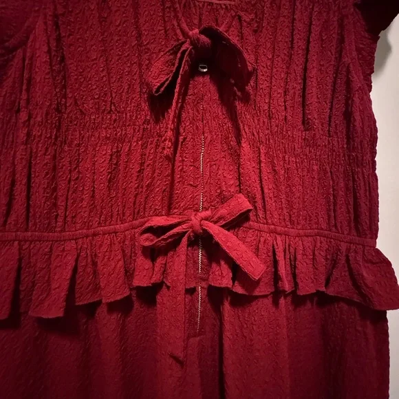 Sea Regina Seersucker Flutter Sleeve Red Dress - Picture 2 of 4